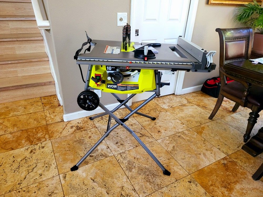 Ryobi 15 Amp 10 in. Expanded Capacity Portable Corded Table Saw With Rolling Stand