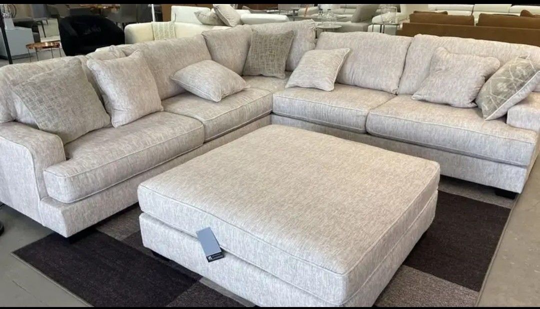 Ashley Furniture Rawcliffe Light Gray Beige Huge Oversized L Shaped Sectional Couch Deep Seating