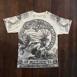 Y2K Yazbek Aztlan Mexico Aztec Warrior All Over Print T-Shirt Size M