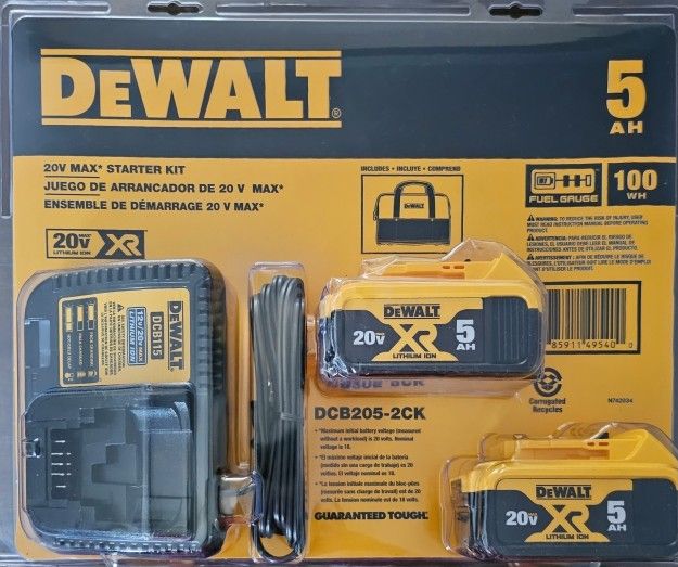 DEWALT DCB205-2CK 20V MAX Battery Starter Kit with 2x 5.0 ah Batteries - NEW