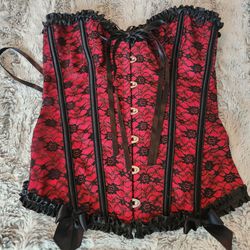 Red and Black Lace Corset Top