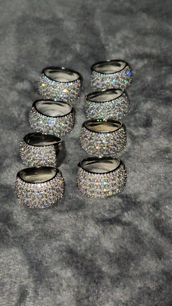 925 Silver, Crystal Stones, Very High Shine, Heavy, Good Quality Silver Rings 