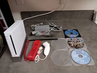 Nintendo Wii Console, White, W/Controller, Nunchuck, Cables, 3 Games, Tested, Working