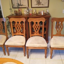 Set Of 4 Solid Wood Dining Room Chairs Heavy 