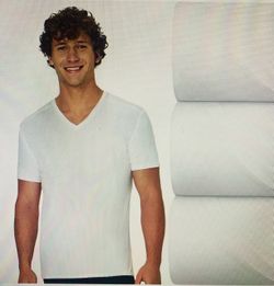 3 Hanes ComfortBlend White V Neck Tagless Undershirt 60% Cotton 28% Polyester 12% Rayon New Size Sz L 41” Chest Slim Fit