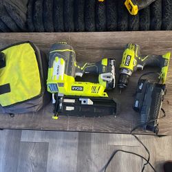Ryobi ONE+ 18V Tool Set – AirStrike Nail Gun, Drill, Batteries & Charger