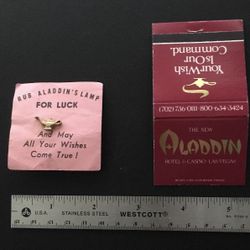 Vintage Las Vegas Aladdin Hotel & Casino Lucky Genie Lamp Pin & Matchbook