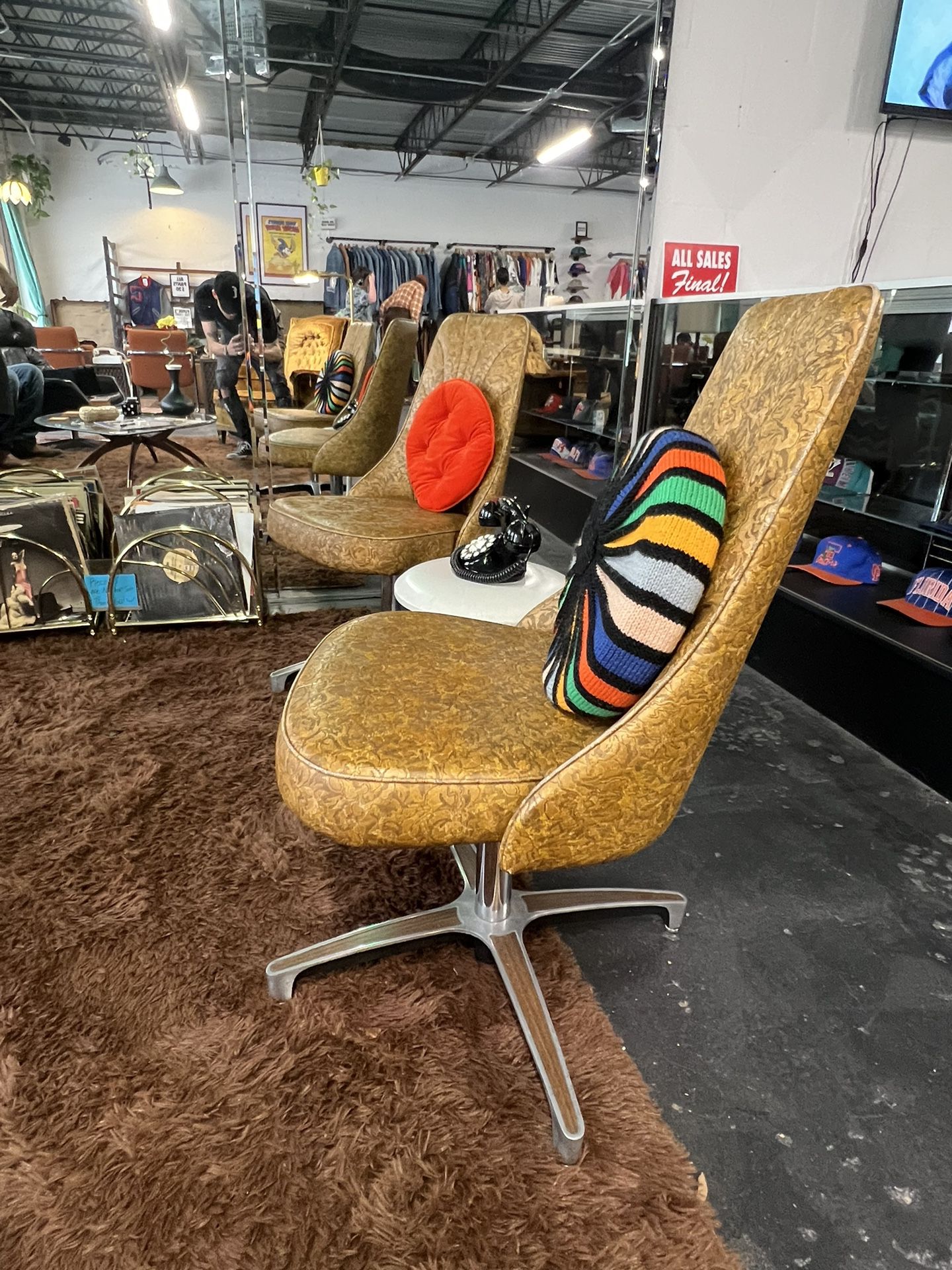 vintage mid century 1960’s gold Chromcraft set of chairs. 