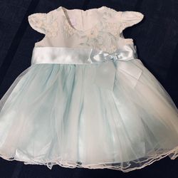 Beautiful Bonnie Baby infant girl 0/3 month pastel teal spring Easter dress 