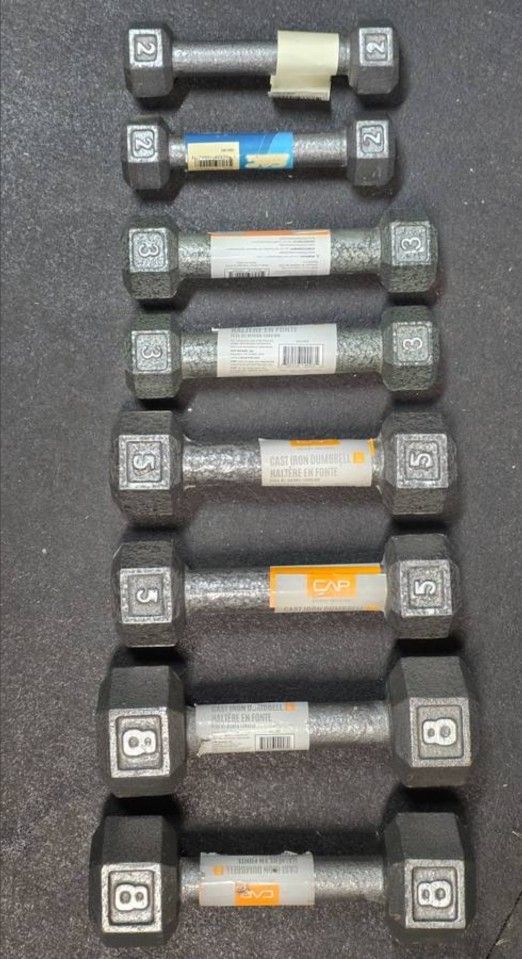 NEW 2, 3, 5, & 8lb Barbell Cast Iron Hex Dumbbell Pairs