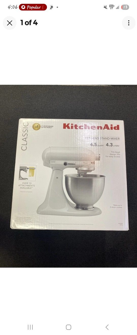 KitchenAid K45SSWH Classic Standalone Kitchen Tilt-mixer
