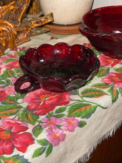 Ruby Red Glass Handled Candy Dish