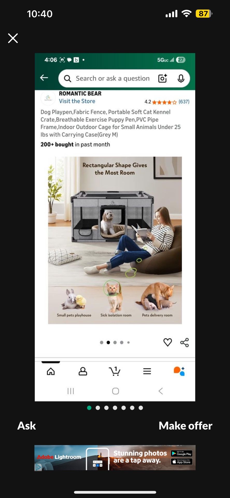 Dog Playpen,Fabric Fence, Portable Soft Cat Kennel Crate, Breathable Exercise Puppy Pen,PVC Pipe Frame,Indoor Outdoor Cage for Small Animals Under 25