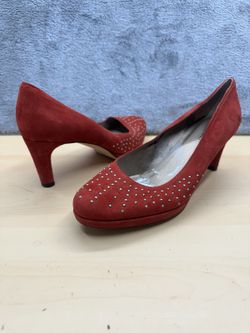 Vaneli Burgundy Suede Studded Pumps
