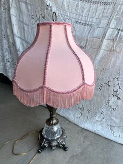 Vintage Pink Fringe Statement Lamp - Grandmillennial / Hollywood Regen
