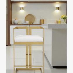 Reza White Vegan Leather Fabric Upholstered 31" Counterstool With Gold Finish Set