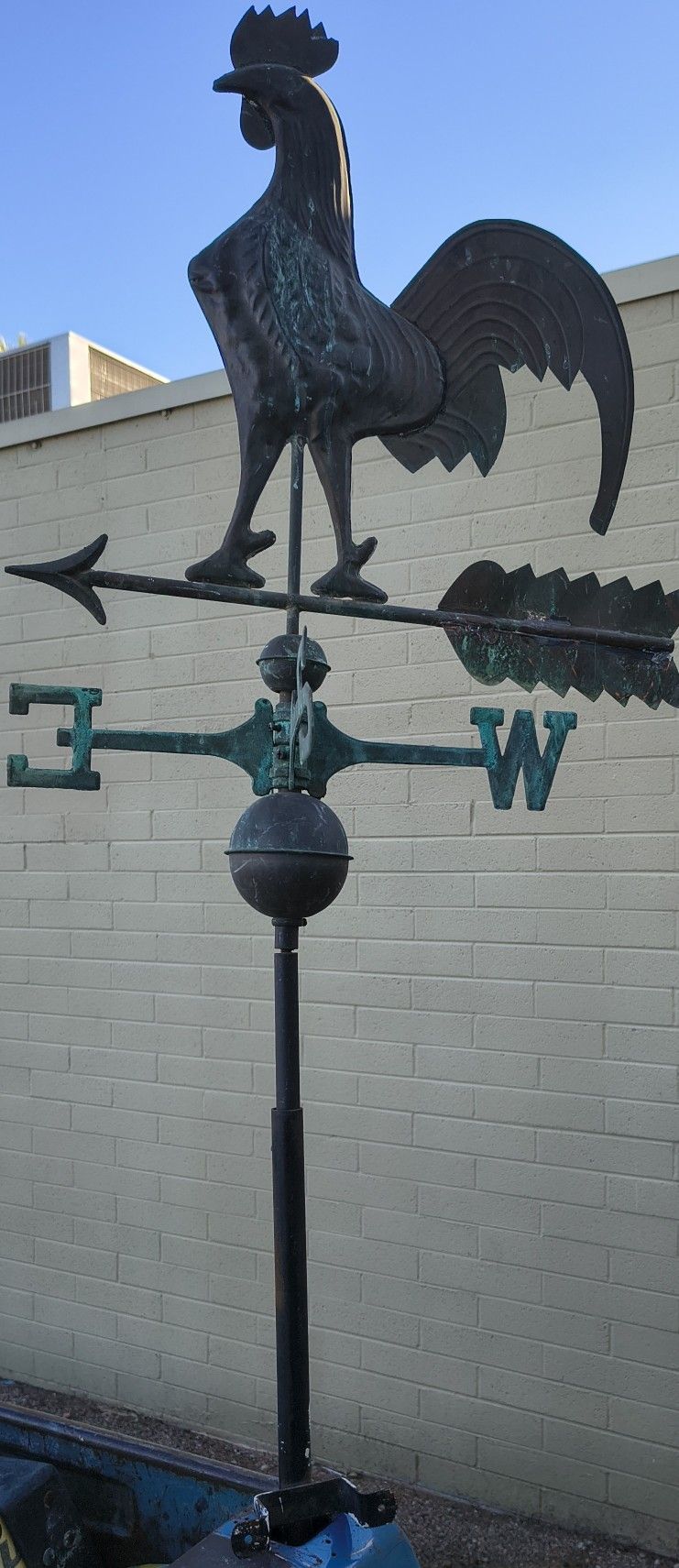 Antique Copper Rooster Weathervane Adjusts from 4ft-5ft