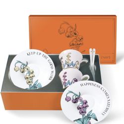 Tea Cup Set With 2 Tea Cups 2 Saucers And 2 Spoon 7 OZ Espresso Coffee Mug Vintage Creativetea Teacup And Saucer Set For Coffee,Tea,Latte, Cappuccino