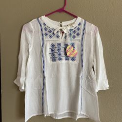 Hayden Kids White Blouse With Blue Embroidery Size Xl