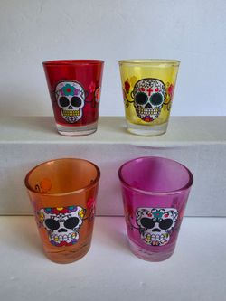 Day of the Dead Multicolor Sugar Skull Shot Glasses by Earthbound ~ Set of 4