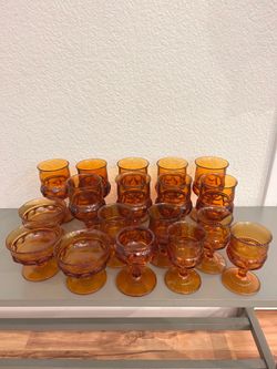 Vintage Indiana glass company Amber glasses dessert cocktail