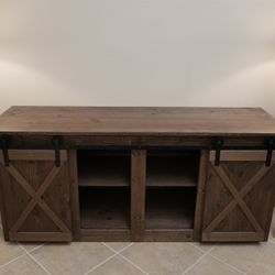 Farmhouse TV Stand, Hand-built, Sliding Doors, Walnut Color