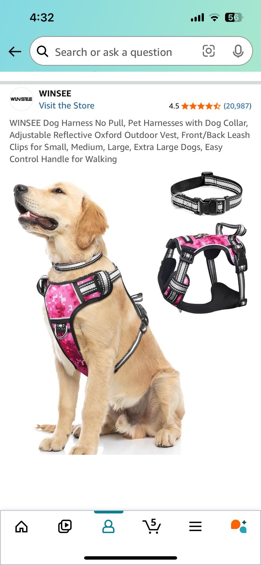 New Size Large Dog Harness - Pink Camo