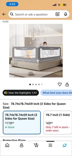 TaicoCoci 3-Sided Queen Bed Rail Guard