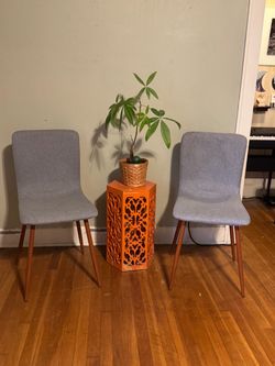 2 Grey Fabric Dining Chairs Metal Legs Modern 10 EACH