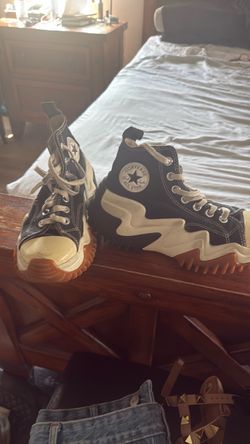 Converse black and cream high tops with platform sneakers