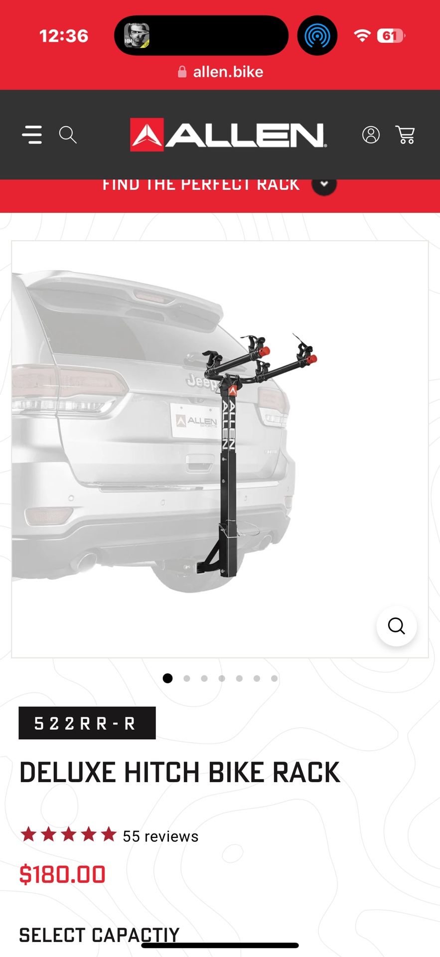 Allen Sports Deluxe 2-Bicycle Hitch Mounted Bike Rack Carrier with Folding Arms, Model 522RR, Black