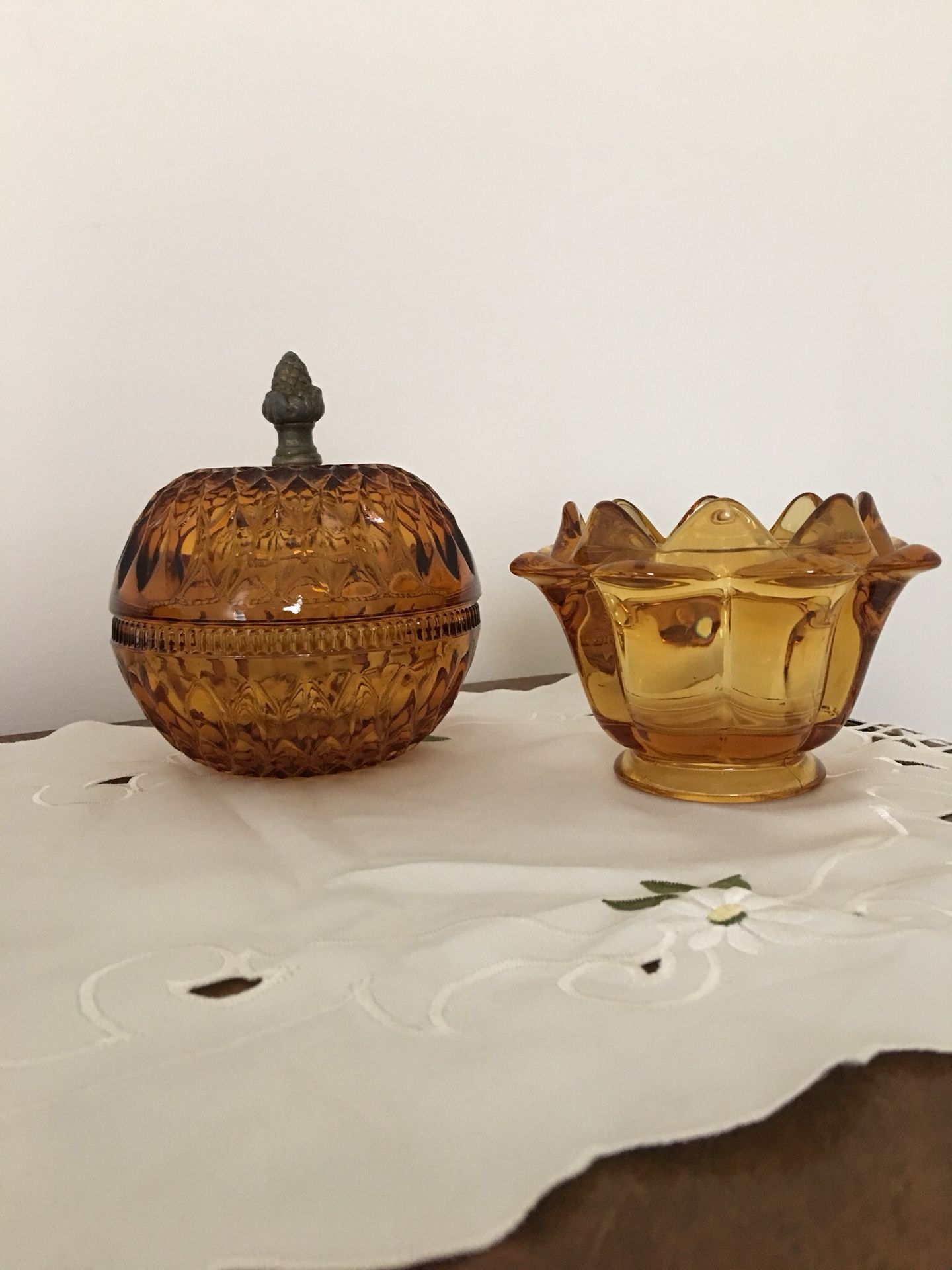 Amber etched candy dishes?