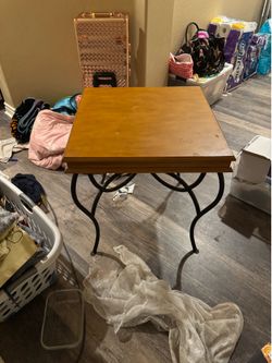 Solid Wood End Table with Black Metal Legs