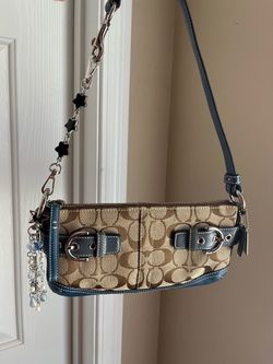 LIKE NEW Coach ‘06 Sig Khaki/Blue Soho Demi Baguette Mini Shoulder Bag