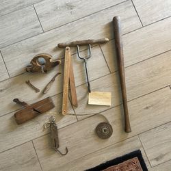 Antique Tools 9 Items & 1938 Vintage Postcard