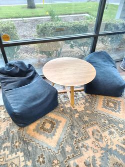 Coffee table with bean bag chairs