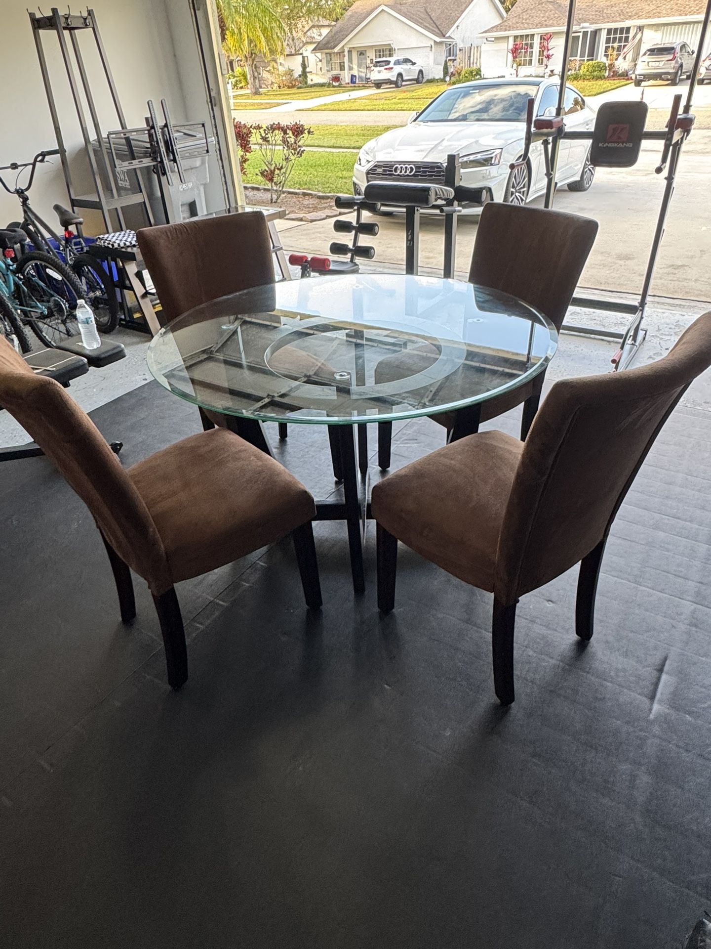 Round Glass Dining Table with 4 Chairs