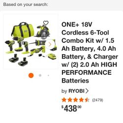 New Ryobi Plus One 6 Tool Combo