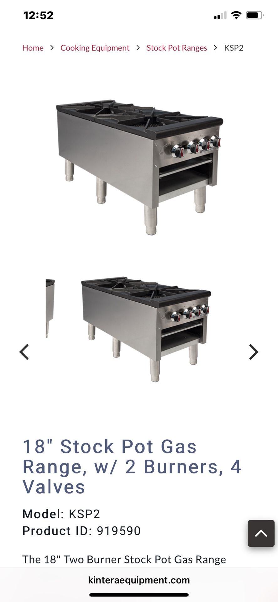 18” Stock Pot Gas Range W2 Burner, 4 Valves USED