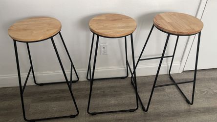 Set of 3 Wood Top Bar Stools