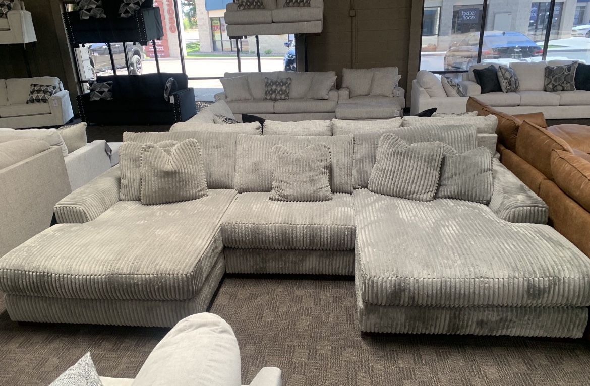 Grey Corduroy Chaise Sectional