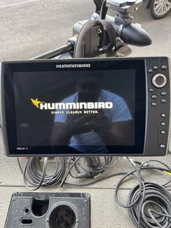 Minn Kota Humminbird Helix 12 Fish finder, Mega Live Transducer, Bracket and Cables