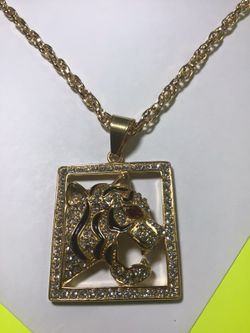 24 inch chain with tiger pendant 14K gold plated