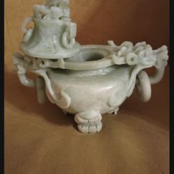 Heavy Vintage Chinese carved Green Jade Dragon incense burner. see our other great vintage art jewelry antiques sports collectibles now posted.