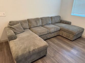 Large Gray Suede Sectional Sofa with Double Chaise