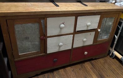 Hutch or dress used for the stand solid wood got as a project never finished little sanding painting wood look amazing asking  60 very heavy all drawe