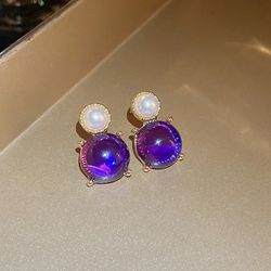 14k gold retro vintage style purple drops women's lady studs earrings gift
