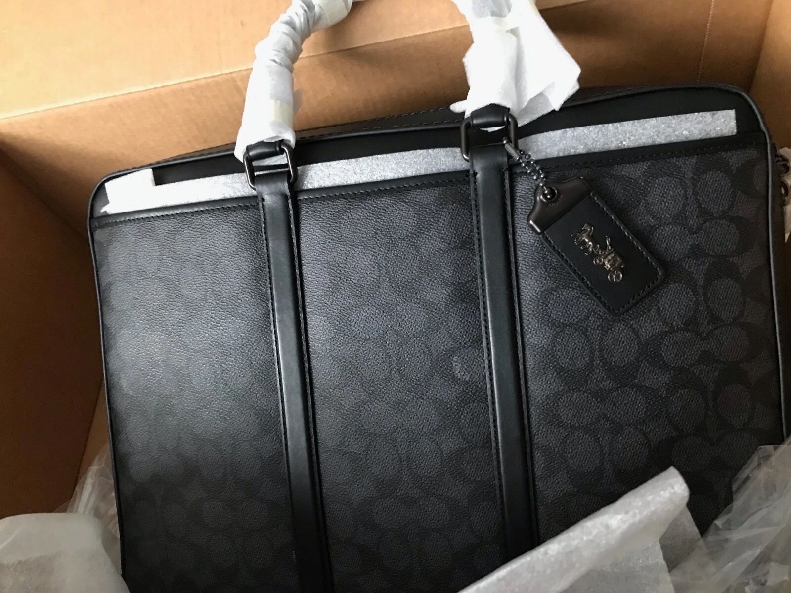 Coach Metropolitan Slim Leather Briefcase Charcoal Gray Retail $595