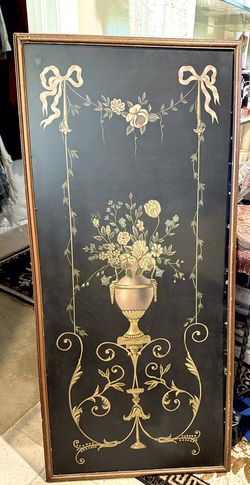 Beautiful Art, Deco, Or Renaissance Style Handpainted Motif Wall Panel Framed