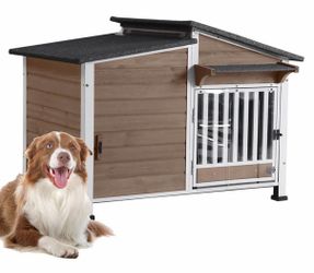 Air7021 Metal Frame Wooden Dog House AIR7021, 39.7"L Large Dog House, Waterproof Roof - Brown